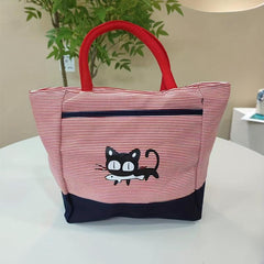Cat Printed Striped Tote Bag Nylon Shoulder Bag