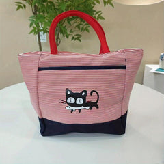 Cat Printed Striped Tote Bag Nylon Shoulder Bag