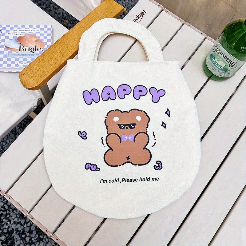 Cartoon Pattern Canvas Handbag Lightweight Storage Bag