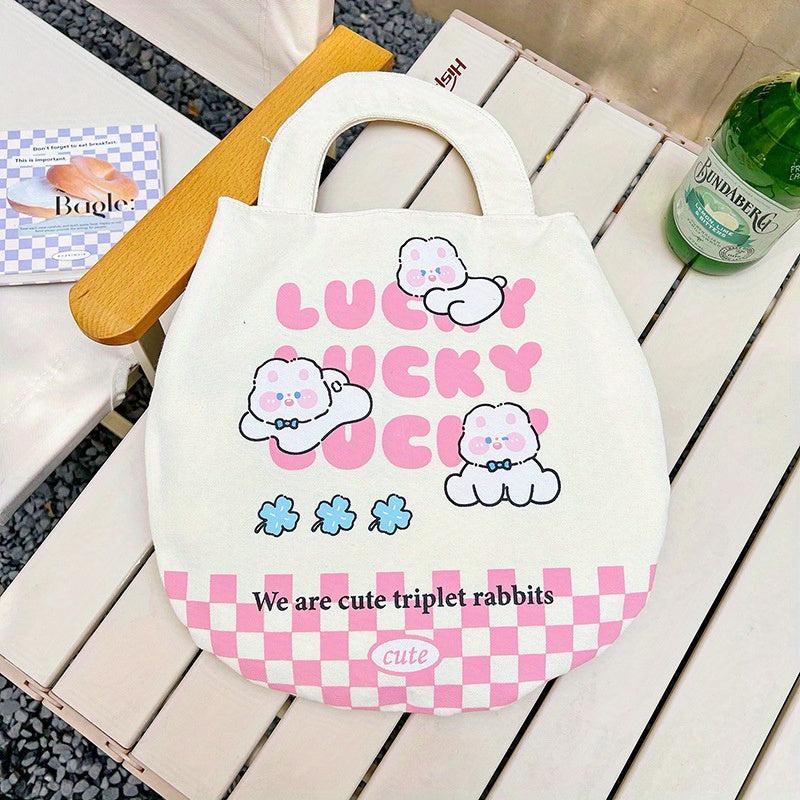 Cartoon Pattern Canvas Handbag Lightweight Storage Bag