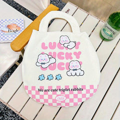 Cartoon Pattern Canvas Handbag Lightweight Storage Bag