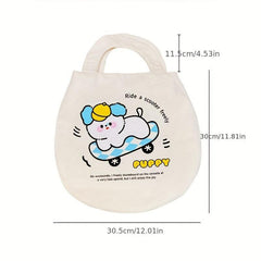 Cartoon Pattern Canvas Handbag Lightweight Storage Bag