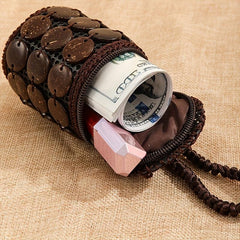 Boho Ethnic Barrel Bag Beaded Straw Satchel All Match Travel Handbag