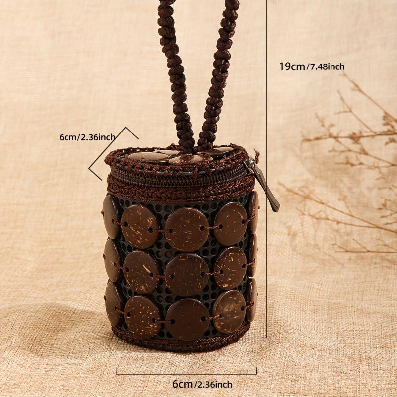 Boho Ethnic Barrel Bag Beaded Straw Satchel All Match Travel Handbag