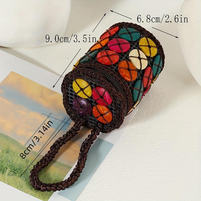Boho Ethnic Barrel Bag Beaded Straw Satchel All Match Travel Handbag