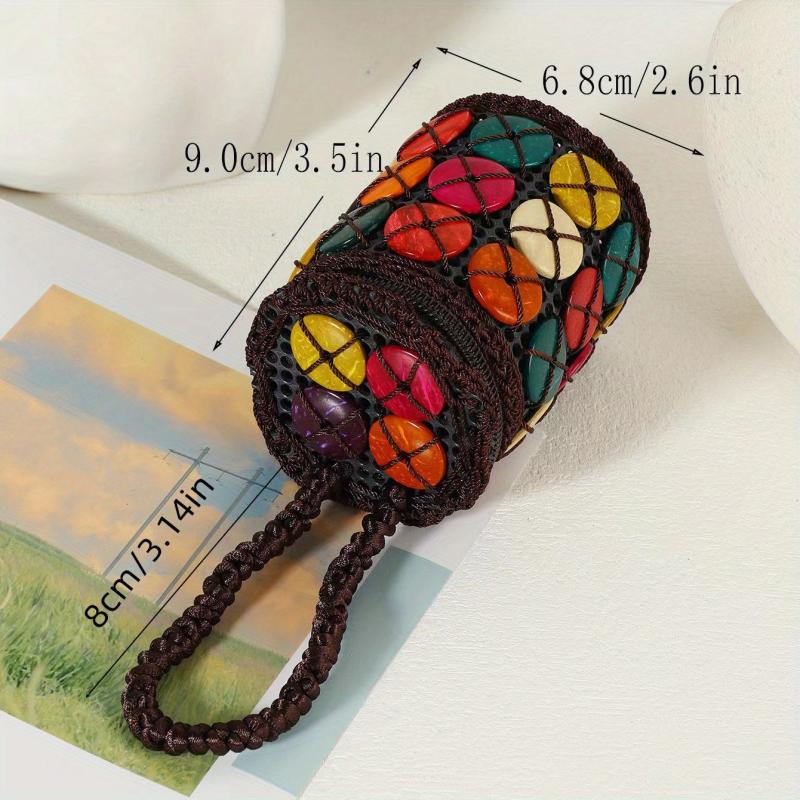 Boho Ethnic Barrel Bag Beaded Straw Satchel All Match Travel Handbag