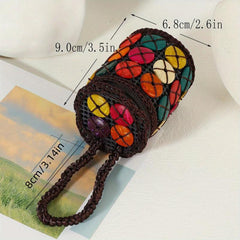 Boho Ethnic Barrel Bag Beaded Straw Satchel All Match Travel Handbag