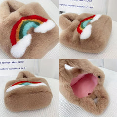 Rainbow Pattern Plush Handbag Cartoon Tote Bag For Women & Girls