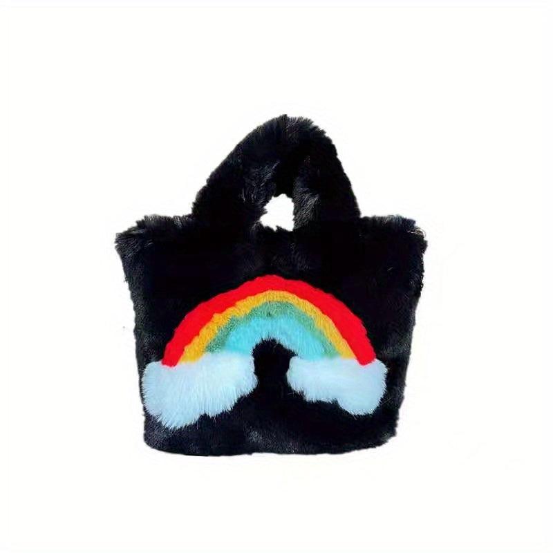 Rainbow Pattern Plush Handbag Cartoon Tote Bag For Women & Girls