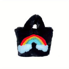 Rainbow Pattern Plush Handbag Cartoon Tote Bag For Women & Girls