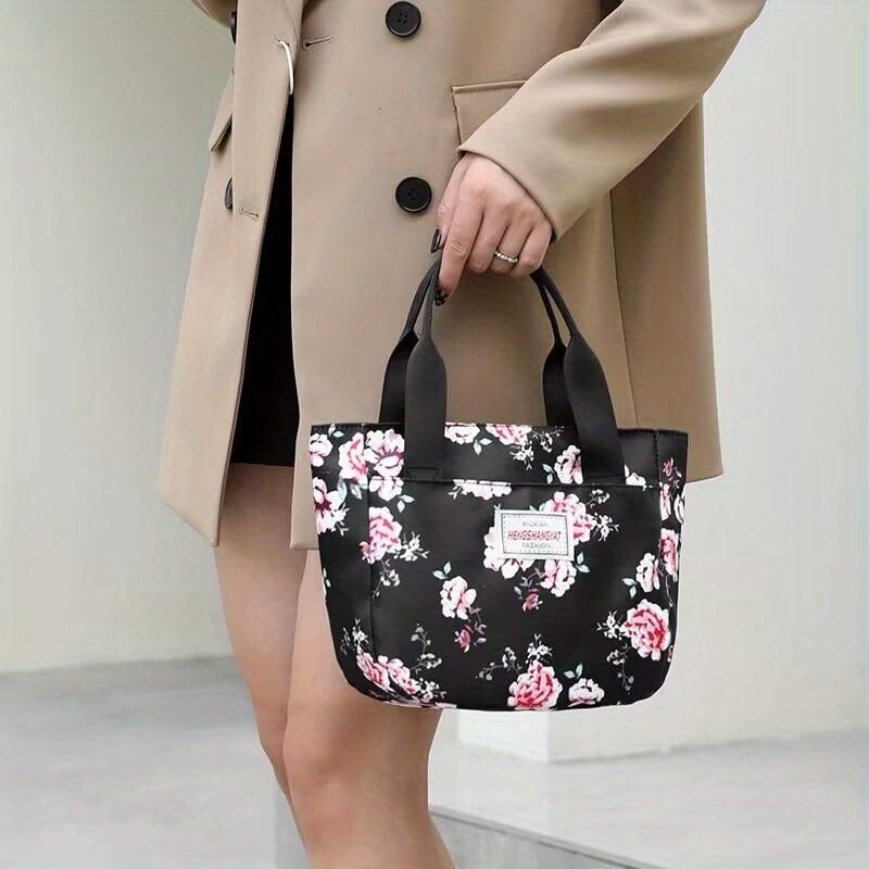 Flower Print Handbag Satchel Bag for Women's Work