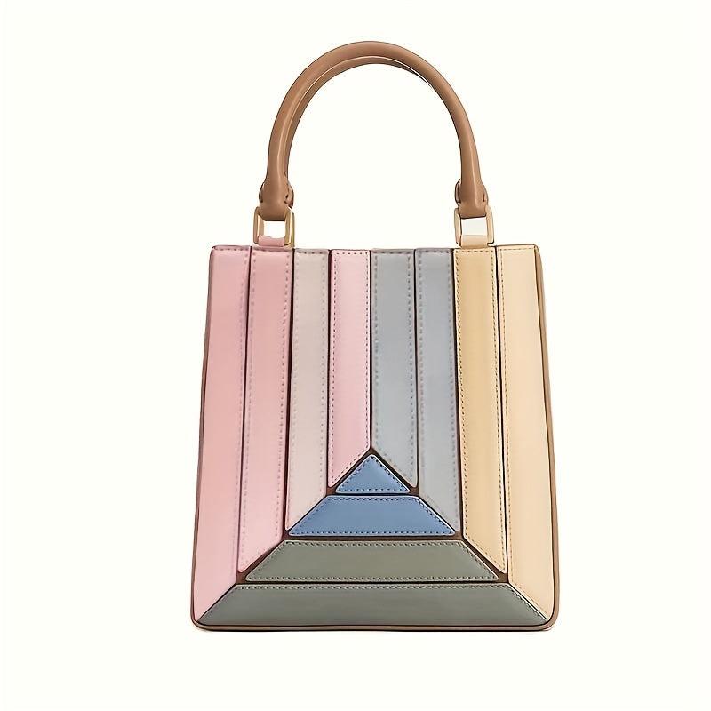 Top Handle Block Crossbody Bag PU Leather Textured Bag Purse
