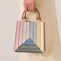 Top Handle Block Crossbody Bag PU Leather Textured Bag Purse