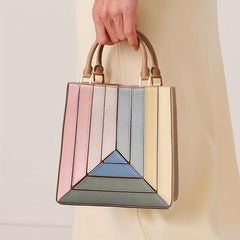 Top Handle Block Crossbody Bag PU Leather Textured Bag Purse