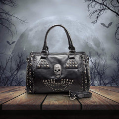 Gothic Skull & Rivets Decor Handbag Punk Zipper Storage Bag