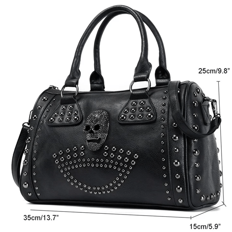 Gothic Skull & Rivets Decor Handbag Punk Zipper Storage Bag