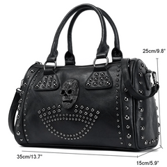 Gothic Skull & Rivets Decor Handbag Punk Zipper Storage Bag