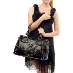Gothic Skull & Rivets Decor Handbag Punk Zipper Storage Bag