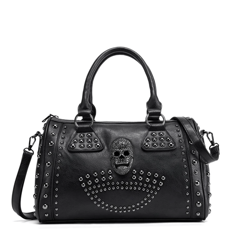 Gothic Skull & Rivets Decor Handbag Punk Zipper Storage Bag