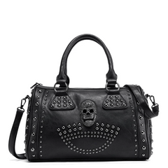 Gothic Skull & Rivets Decor Handbag Punk Zipper Storage Bag
