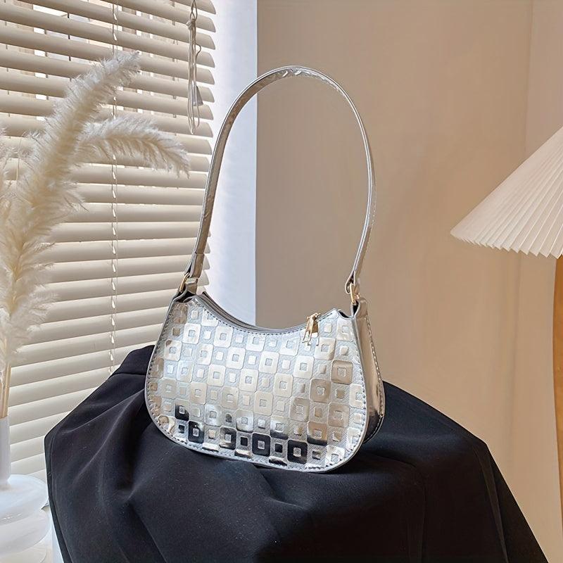 Glossy Crossbody Top Handle Bag PU Leather Textured Bag