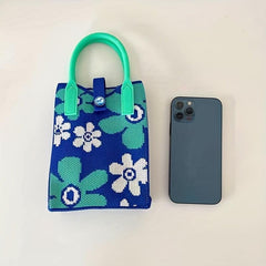 Mini Top Handle Satchel Cell Phone Woven Handbag Fabric Crochet