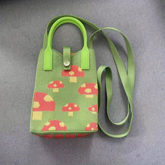 Mini Top Handle Satchel Cell Phone Woven Handbag Fabric Crochet