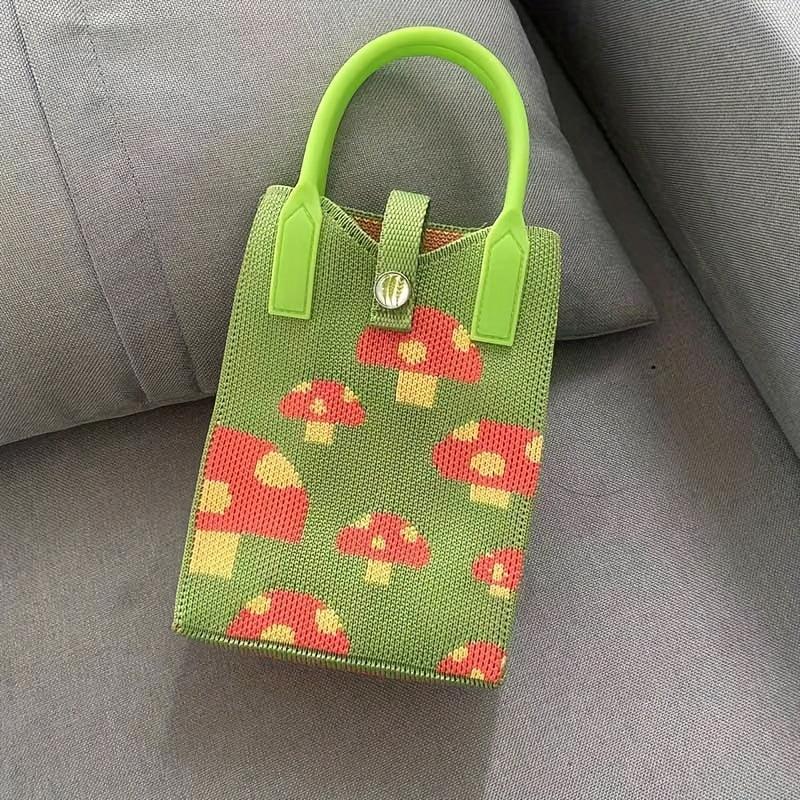 Mini Top Handle Satchel Cell Phone Woven Handbag Fabric Crochet