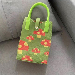 Mini Top Handle Satchel Cell Phone Woven Handbag Fabric Crochet