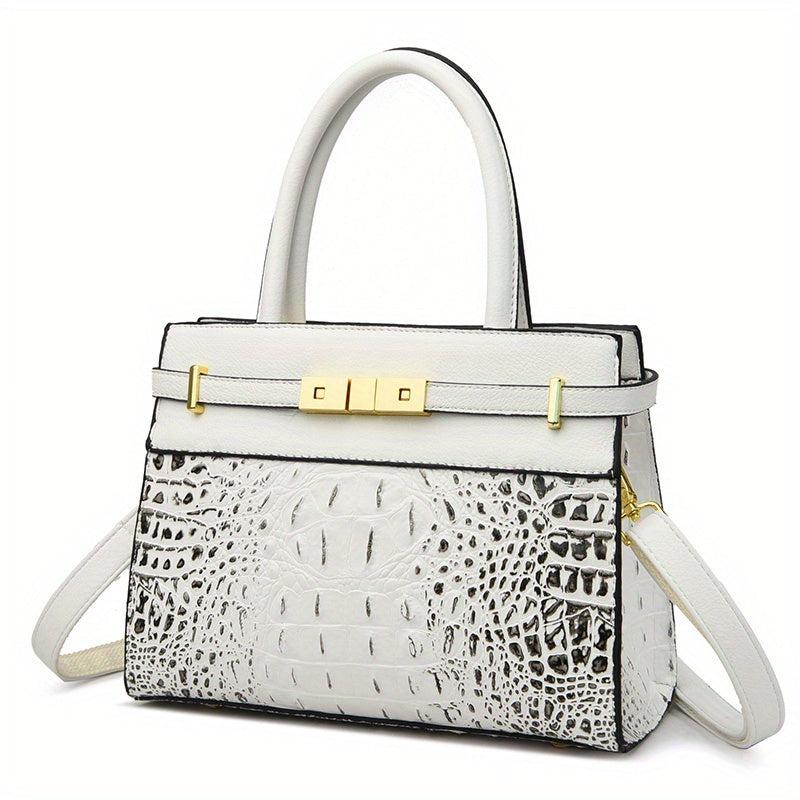 Crocodile Embossed Tote Satchel Bag Classic Handbag For Work