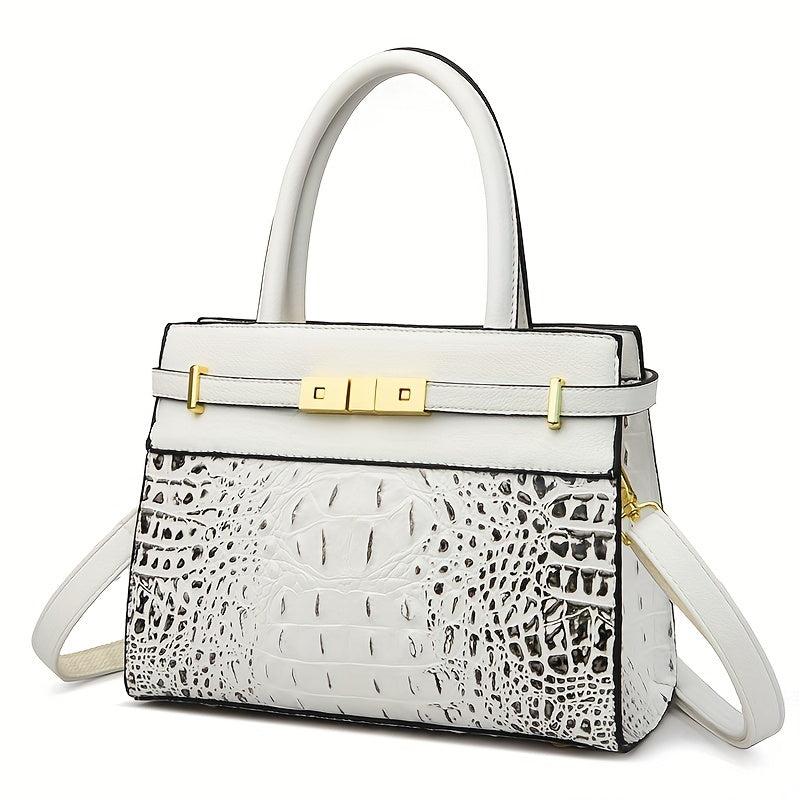 Crocodile Embossed Tote Satchel Bag Classic Handbag For Work
