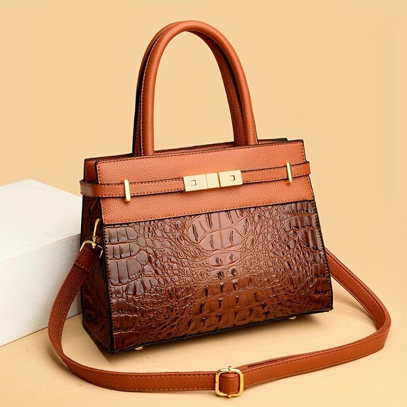 Crocodile Embossed Tote Satchel Bag Classic Handbag For Work
