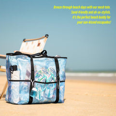 Oversized Mesh Beach Bag 9 Pockets Travel Tote Bag Waterproof Storage Bag