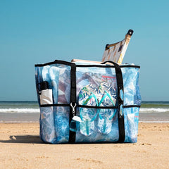 Oversized Mesh Beach Bag 9 Pockets Travel Tote Bag Waterproof Storage Bag