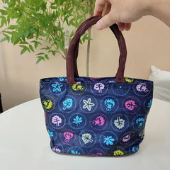 Small Plant Pattern Satchel Canvas Tote Bag Lightweight Handbag