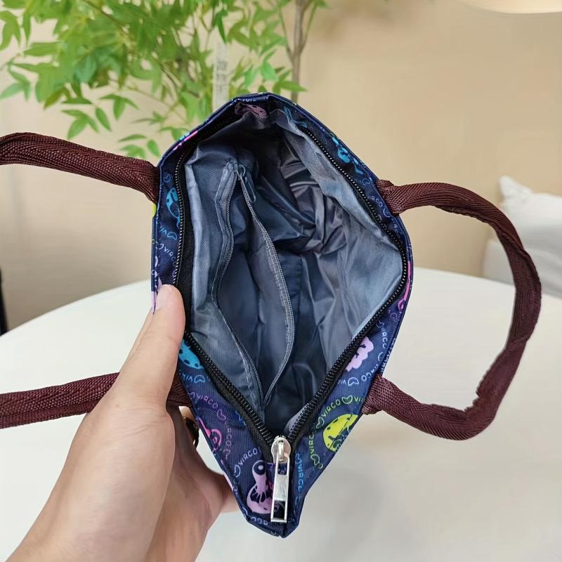 Small Plant Pattern Satchel Canvas Tote Bag Lightweight Handbag