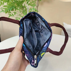 Small Plant Pattern Satchel Canvas Tote Bag Lightweight Handbag