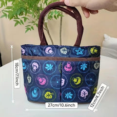 Small Plant Pattern Satchel Canvas Tote Bag Lightweight Handbag