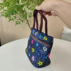 Small Plant Pattern Satchel Canvas Tote Bag Lightweight Handbag