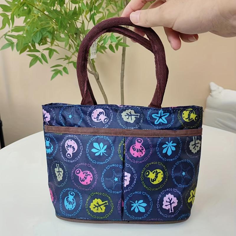 Small Plant Pattern Satchel Canvas Tote Bag Lightweight Handbag