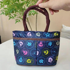 Small Plant Pattern Satchel Canvas Tote Bag Lightweight Handbag