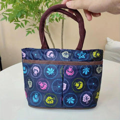 Small Plant Pattern Satchel Canvas Tote Bag Lightweight Handbag