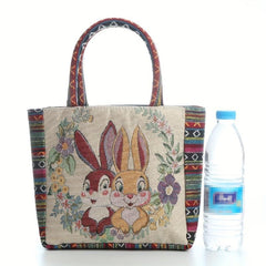 Boho Bunny Pattern Bag Vintage Embroidery Satchel Women's Handbag