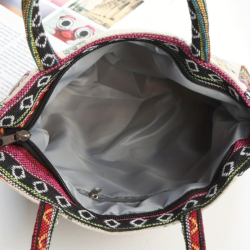 Boho Bunny Pattern Bag Vintage Embroidery Satchel Women's Handbag