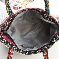 Boho Bunny Pattern Bag Vintage Embroidery Satchel Women's Handbag