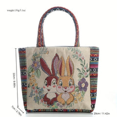 Boho Bunny Pattern Bag Vintage Embroidery Satchel Women's Handbag