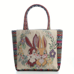 Boho Bunny Pattern Bag Vintage Embroidery Satchel Women's Handbag