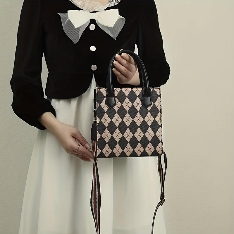 Vintage Rhombus Pattern Square Bag Lightweight Shoulder Bag