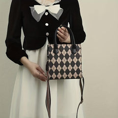 Vintage Rhombus Pattern Square Bag Lightweight Shoulder Bag