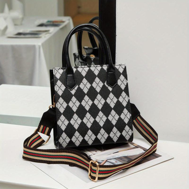 Vintage Rhombus Pattern Square Bag Lightweight Shoulder Bag